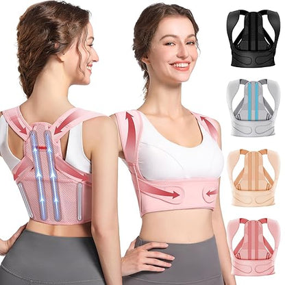 Fit Geno Posture Corrector for Women: Adjustable Lightweight Upper Back Brace for Neck Shoulder & Upper Back Pain Relief - Improve Posture Correct Hunchback Slouching Kyphosis Invisible Under Clothes (M/L Under Bust 32"-45")