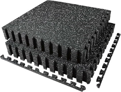 AIRHOP 0.56in Thick 48 Sq Ft Exercise Equipment Mats, 12 Tiles Upgraded Rubber Top with High Density EVA Foam, Large Interlocking Puzzle Gym Flooring for Home Gym, Heavy Weight Workout, 24 x 24in
