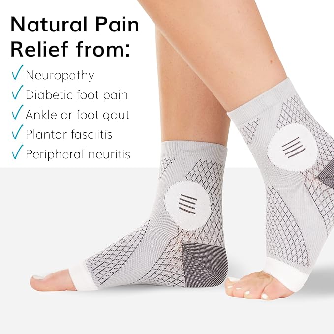 BraceAbility Neuropathy Socks (3 Pairs) - Multipack Peripheral Compression Diabetic Toeless Foot Sleeves for Nerve Damage in Feet, Ankle Gout, Plantar Fasciitis Relief for Men and Women (S - Gray)
