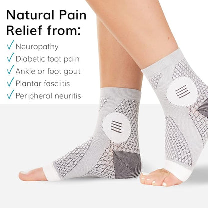 BraceAbility Neuropathy Socks (3 Pairs) - Multipack Peripheral Compression Diabetic Toeless Foot Sleeves for Nerve Damage in Feet, Ankle Gout, Plantar Fasciitis Relief for Men and Women (S - Gray)