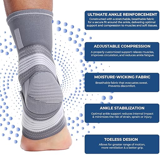 NeoTech Care Adjustable Ankle Support Brace (Gray, Size M, 1 Pair)