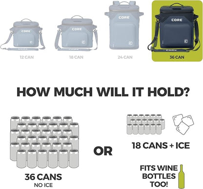 CORE Magnetic Leak Proof Soft Cooler with Waterproof Zipper | Insulated Bag Portable Ice Chest Box | Best Soft Cooler for Food & Beverages for Tailgating, Car Camping, Travel, and Family Beach Picnics
