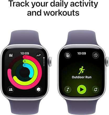 Apple Watch Series 11 [GPS + Cellular 42mm] Smartwatch with Silver Aluminum Case with Purple Fog Sport Band - S/M. Sleep Score, Fitness Tracker, Health Monitoring, Always-On Display, Water Resistant