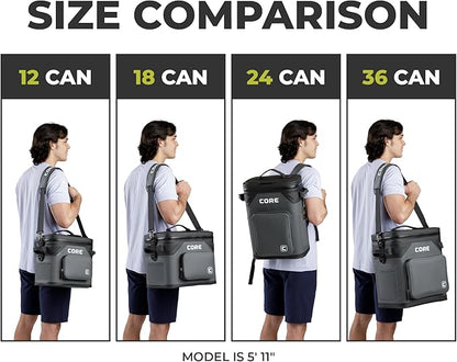 CORE Magnetic Leak Proof Soft Cooler with Waterproof Zipper | Insulated Bag Portable Ice Chest Box | Best Soft Cooler for Food & Beverages for Tailgating, Car Camping, Travel, and Family Beach Picnics