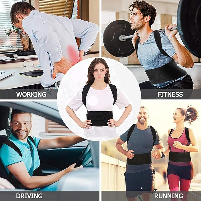 Posture Corrector for Women and Men, Adjustable Back Straightener Posture Corrector,Upper Lower Back Brace Support Belt for Men Women Body Neck Shoulder Trainer (S, Black)