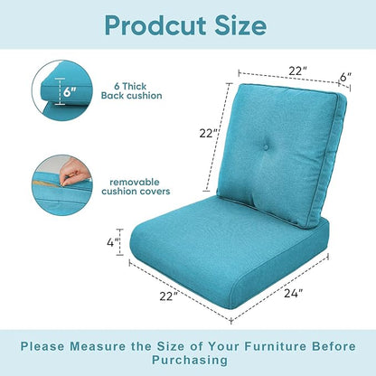 Patio Chair Cushions 6 Packs - Outside High Back Thick Replacement Cushion 22x24 with Zipper Cover for Outdoor Glider Rocking Chairs Loveseat 3-Seater Couch Sofa – Teal/Buckle