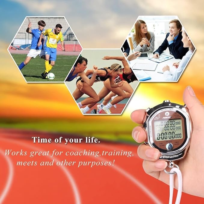 Stopwatch Timer, Digital Stop Watch with 0.01second & 0.001second Timing, Metal 10/100/400 Laps Memory, Rolilink Large dispaly Alarm Clock for Coach Sports Running Marathon