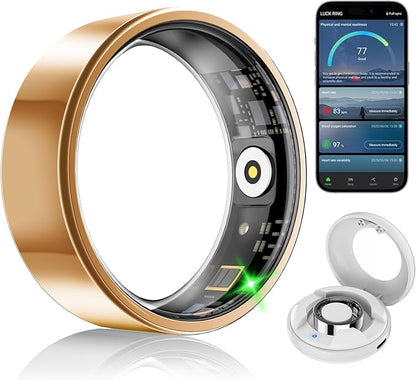 Smart Fitness and Activity Ring for Men and Women - Track Heart Rate Stress Sleep Steps and Blood Oxygen, 10ATM Waterproof Fitness Tracker for iPhone and Android, No Subscription Fee, Size 9