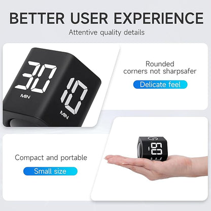 Productivity Timer 1, 5, 10, 30, 60 Minutes Preset, Desk Cube Timer with Gravity Sensor/Mute/Vibration for ADHD, Work, Study, Kitchen, Back to School (Black)