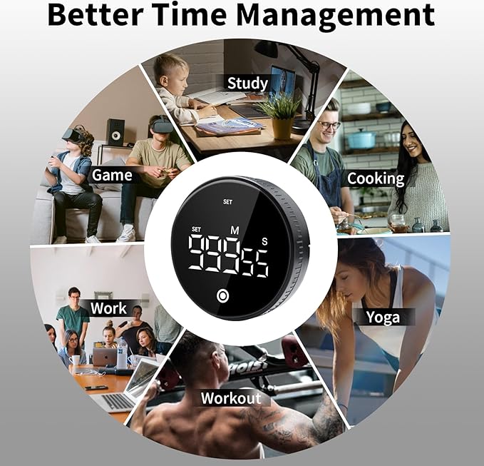 Digital Kitchen Timer with Magnet,Large LED Display Visual Timer with Countdown Countup for Adult & Children,Battery Supply for Classroom Home Gym Office (2 * Black)