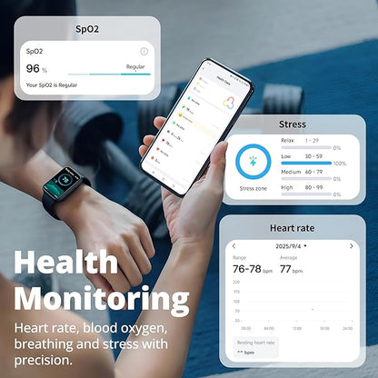 Fitness Tracker for Men & Women with 1.47” HD Display, Heart Rate & SpO2 Tracking, Sleep & Activity Monitor, 100+ Sports Modes, 3ATM Waterproof Smart Band, Works with Android & iOS, Black