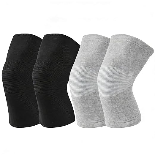 Bamboo Charcoal Compression Knee Sleeve for Runners & Arthritis - Elastic, Breathable Knee Support Pads with Warmth & Odor Control (Gray+Black) (Medium)