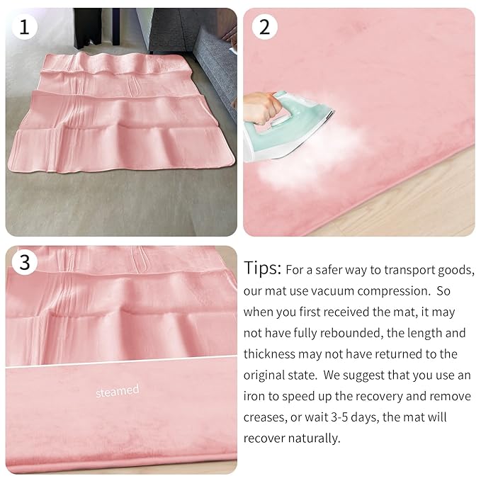 Huloo Sleep Baby Play Mat for Floor,1.3" Thick Elasti-Foam 47"×47" Playpen Mat for Tummy Time,Water Repellent Soft Coral Velvet for Toddler,Infant,Kids,Non-Slip Backing Safe for Crawling（Pink）