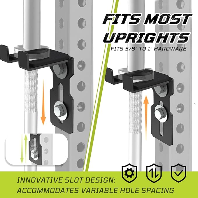 Universal Barbell Holder for Power Rack, Fits 2x2 / 2x3 / 3x3 Rack Uprights, Fits 5/8”–1” Holes, M14 Hand-Tighten Screw, Heavy-Duty Steel Bar Storage with Protective Padding