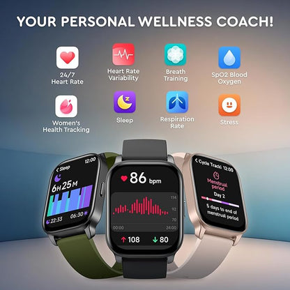 OCTANDRA Spark VeryFit 2.01" Bluetooth Answer Call Alexa Smart Watch Body Energy Heart Rate HRV Oxygen Saturation Sleep Monitor Step Tracker IP68 Fitness Watches for Men Women (IDW17) (Pink)