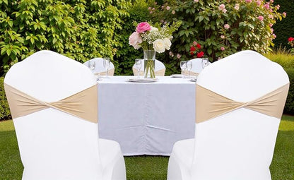 VDS Pack of 50 PCS | Champagne | Spandex Chair Sashes Bows Without Buckle | Stretch Elastic Banquet Universal Folding Chair Band Tie with for Wedding Party Conference Celebration Event Decoration