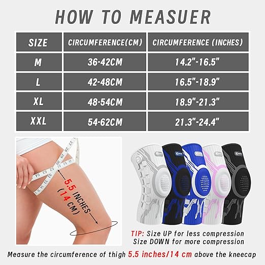 Kuangmi Knob Knee Brace for Pain Relief, Knee Support with Patella Gel Pad & Side Stabilizers, Compression Knee Sleeve for Workout, Arthritis, Joint Pain, Meniscus Tear (Blue Black,Right,Medium,Single)