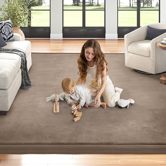 Baby Play Mat for Floor Nursery Rug Muscle Mat Area Rug Playroom Rug 79"x158" Playpen Mat Memory Foam 1.3" Thick Crawling Mat for Babies,Toddlers, Infants, Kids,Camel