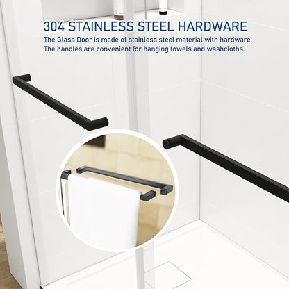 68-72" W x 76" H Shower Door,Frameless Shower Door,Double Sliding Glass Shower Door with 3/8" (10mm) Clear SGCC Tempered Glass, Roller Disc System (Matte Black, 72" Wx76 H-Double Sliding)