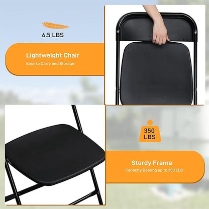70 Pack Black Plastic Folding Chairs, Portable Party Chairs, Stackable Commercial Seats with Steel Frame for Home Office Wedding Party Indoor Outdoor Events Chairs, 350lbs Capacity