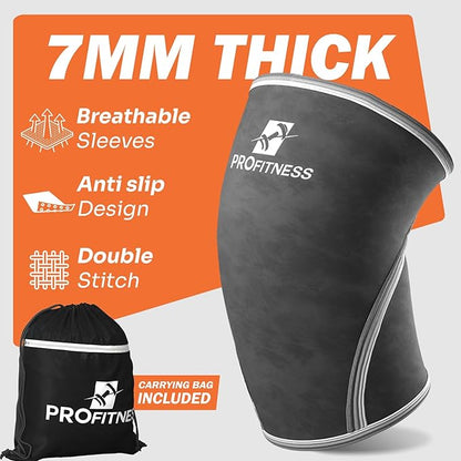 ProFitness Knee Sleeves Weightlifting Men & Women - 7mm Thick Premium Neoprene Weight Lifting Knee Sleeve for Women & Men Ideal for Squats, Powerlifting & Deadlift | Squat Knee Sleeves for Men & Women