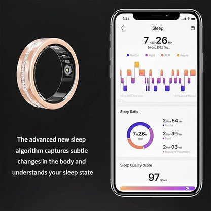 Diamond Smart Ring for Women, Fitness & Vital Signs Monitoring, Sleep Tracker, Remote Photography, No Subscription, Ladies Gift, iOS & Android(Gold,9#)