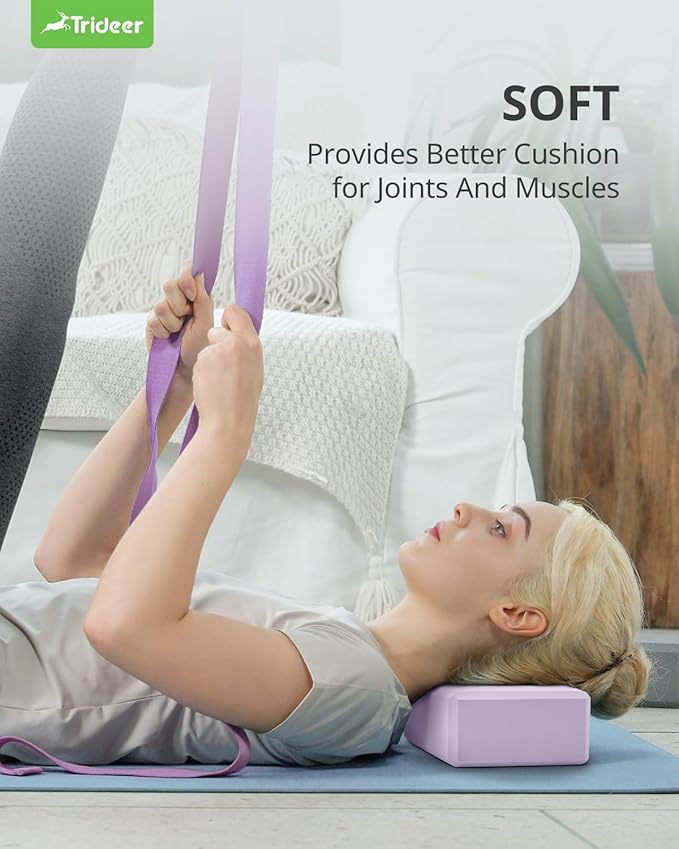 Trideer Yoga Blocks 2 Pack, Soft Non-Slip Foam Blocks with Beveled Edges for Alignment and Stretching in Yoga, Pilates, and Dance - Supportive, Lightweight, Odor Resistant, Latex-Free