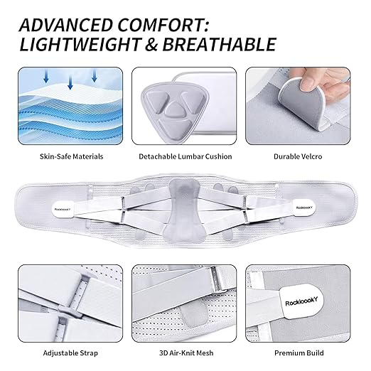 Lower Back Brace for Women Men, Adjustable Lumbar Support with 3D Pad, Breathable Ergonomic Support Belt with Metal Stays for Work, Lifting, Drive, Grey,Size S,Waist 27"-31"
