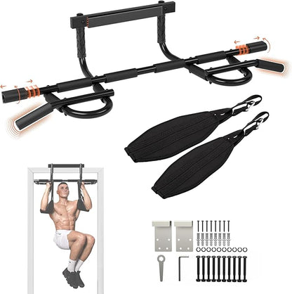 Yes4All Heavy Duty Wall Mounted Pull Up Bar, Over Door Pull Up Bar for Doorway, Multi Grip Chin Up Bar, Sturdy Strength Training Bars & Durable Gym Bar for Home Exercise