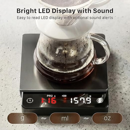 Garnen Mini Espresso Coffee Scale with Timer, 0.1g High Precision Digital Smart Coffee Scale for Pour Over and Drip Tray, 2kg/70.5oz Max, USB-C Rechargeable, LED Display, Auto-Timing Mode