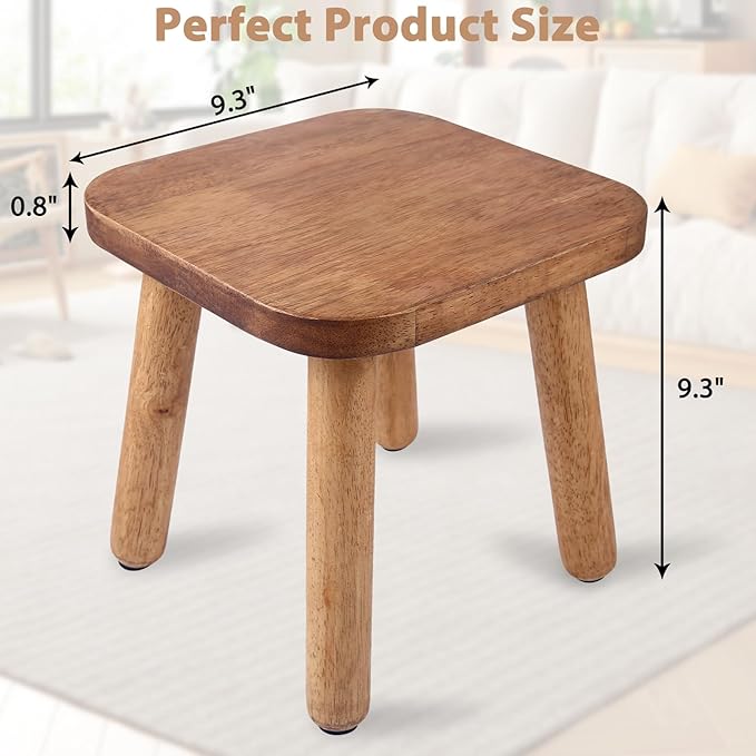 9.3 Inch Wooden Step Stool for Adults and Toddlers, Portable & Sturdy, Plant Stool with Four Detachable and Assembled Legs for Playroom, Kitchen, Bedroom, Bathtub-Walnut