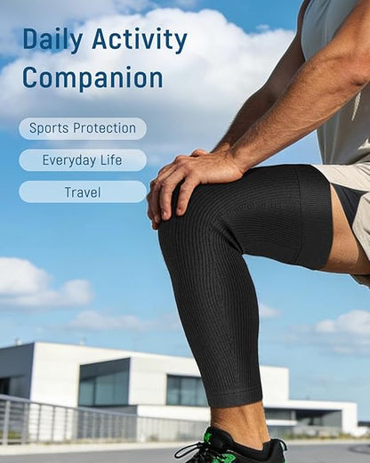 Leg Compression Sleeve - Full Length Knee Sleeve Covers Thigh, Knee and Calf, Stays in Place for Sports, Soft and Elastic for Comfort, X-Large