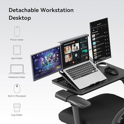 Newtral Ergonomic Office Chair - Home Office Desk Chair, Big and Tall Office Chair with Auto-Following Lumbar Support, Adjustable Seat Depth and Height (No Foot Rest + Laptop Table, Black)