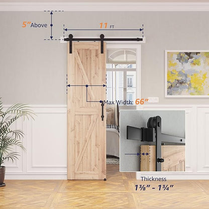 SMARTSTANDARD 4 FT Heavy Duty Sturdy Sliding Barn Door Hardware Kit, Black, (Whole Set Includes 1x Pull Handle Set & 1x Floor Guide) Fit 24" Wide Door Panel (I Shape Hanger)