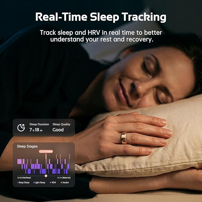 opove O Ring Smart Ring, Fitness Trackers Rings with Sleep/Stress/Heart Rate/Women's Health Monitoring, Comfortable Wearing, Up to 7 Days Using, Fitness Ring for Android & iOS, Rose Gold-Size10