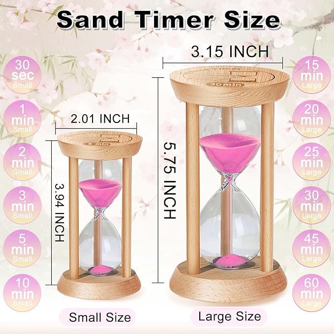 25 Minute Hourglass Sand Timer, Large Sand Clock Watch Timer with Pink Sand, Reloj De Arena, Wood Hour Glass Sandglass for Home, Office, Decorative, Game, Classroom