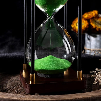 Sand Timer 60 Minutes Hourglass, Vintage Wooden Hour Glass Timer, Large Sandglass Timer Sand Clock for Games Classroom Kitchen Home Office Decor (Green Sand)