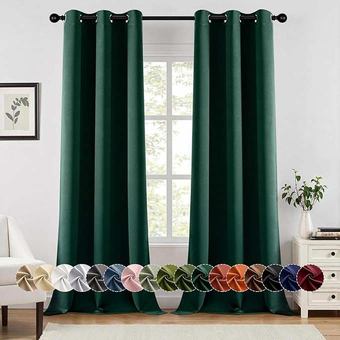 MIULEE Hunter Green Blackout Curtains for Bedroom Living Room 96 Inches Long 2 Panels, Thermal Insulated Room Darkening Drapes Solid Grommet Noise Reduction Emerald Green Christmas Curtains 40x96 Inch
