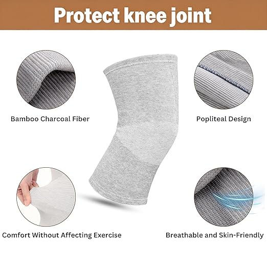 Premium Bamboo Knee Compression Sleeve, 2 Pair Slip-One Knee Support, Elastic Warm Knee Brace for Knee Pain, Joint Recovery, Sports, Daily Wear for Adults(Black+Gray, Large)