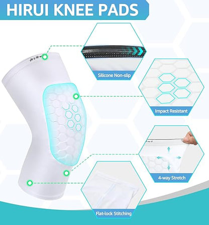 HiRui Knee Pads for Kids Youth Adult, Basketball Baseball Knee Brace Knee Support, Collision Avoidance Kneepad Compression Knee Sleeve for Volleyball Football Cycling Running-1Pair (White, L)