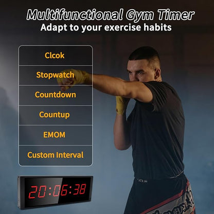 Gym Timer Clock with Start/Stop Button,12/24H Digital Wall Clock with Remote Control, Countup, Countdown, Stopwatch, Workout Timer for Home Gym Garage