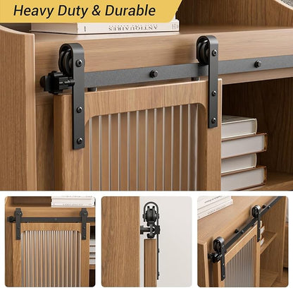 CCJH 3FT Mini Sliding Barn Door Hardware Kit Closet Cabinet 36" Track System Carbon Steel Basic Roller Hanger for Single 18" Wide Door Panel