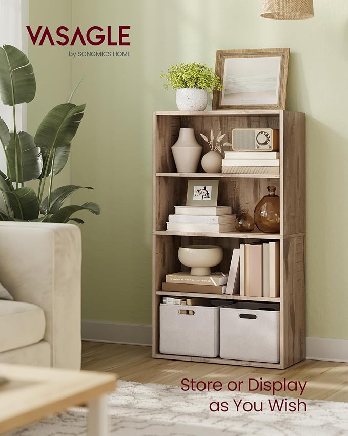 VASAGLE Custos Collection - Bookshelf, 4-Tier Bookcase, Book Shelf, Open Storage Shelf, 9.4 x 23.6 x 42.4 Inches, for Living Room, Home Office, Dinning Room, Camel Brown ULBC164L01