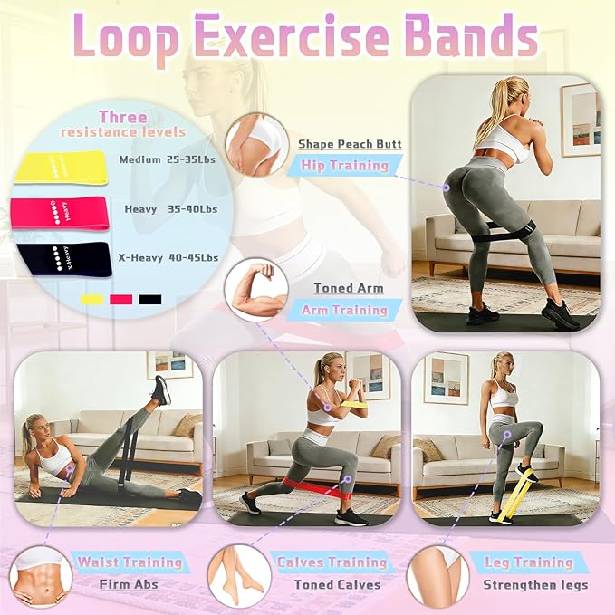 5 Pcs Resistance Bands Set, Pedal Resistance Band with Handles Fitness Equipment, Workout Elastic Exercise Bands for Ab, Waist, Arm, Leg, Women Stretch Bands for Pilates, Yoga at Home, Gym