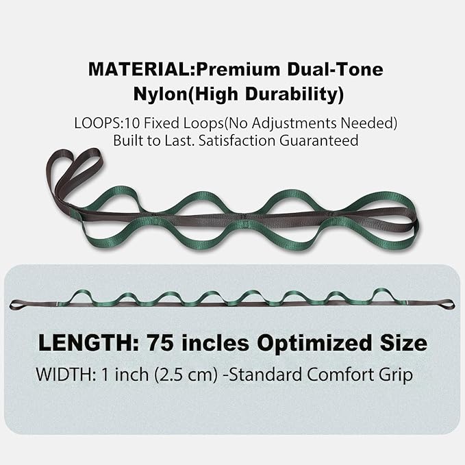 Acozycoo Stretching Strap with Loops for Physical Therapy,Yoga Strap for Stretching,Home Workout,Pilate & Flexibility Training,Non-Elastic Exercise Stretch Band for Hamstring,Leg Stretcher Belt,Flexibility Fascia