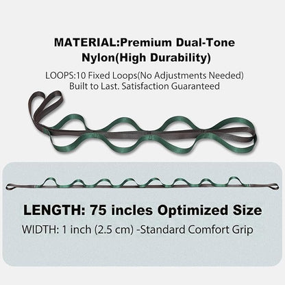 Acozycoo Stretching Strap with Loops for Physical Therapy,Yoga Strap for Stretching,Home Workout,Pilate & Flexibility Training,Non-Elastic Exercise Stretch Band for Hamstring,Leg Stretcher Belt,Flexibility Fascia