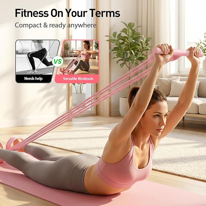 Pedal Resistance Band with Handle, 2026 New Upgrate 8 Tube Exercise Band 3‑in‑1 Multi-Function for Foot Pedal Pull, Back Stretch & Chest Expand, Portable Latex Fitness