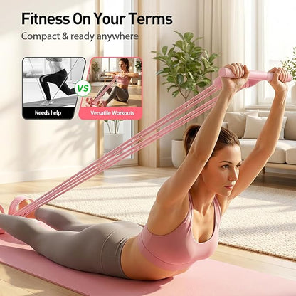 Pedal Resistance Band with Handle, 2026 New Upgrate 8 Tube Exercise Band 3‑in‑1 Multi-Function for Foot Pedal Pull, Back Stretch & Chest Expand, Portable Latex Fitness