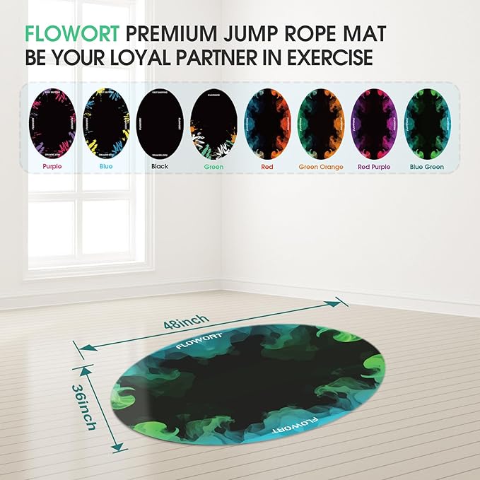 Cheete Jump Rope Mat Large Rubber Exercise Mat Indoor Outdoor Shock Absorbing Mat Non-Slip Oval Design for Floor & Rope Protection, Workout Mats for Home Gym Flooring