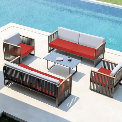 Easy-Going Waterproof Patio Cushion Covers 27x25x5 inch 4 Pack Replacement Non-Slip Outdoor Seat Cushion Slipcover with Zipper. Terra Red